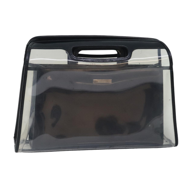 GUCCI Hand Bag Vinyl Leather Clear Black Silver 000 2058 0548 5 Auth 90596 - Picture 1 of 16